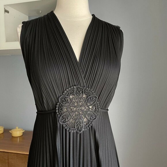 Vtg 70s Jody T Of California Grecian Disco Maxi Dress Size S/M Accordion Pleat - Picture 5 of 8